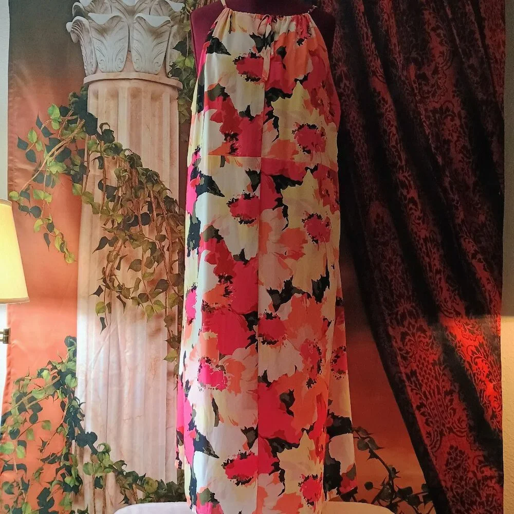 EUC: AVA & VIV Sze 3X Multicolor Floral V-Neck Halter Maxi Dress - Picture 1 of 6